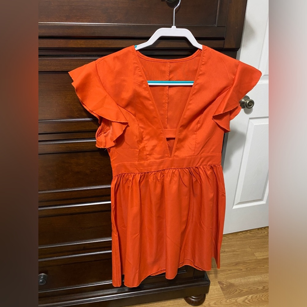 Orange Dress with Deep V Neckline